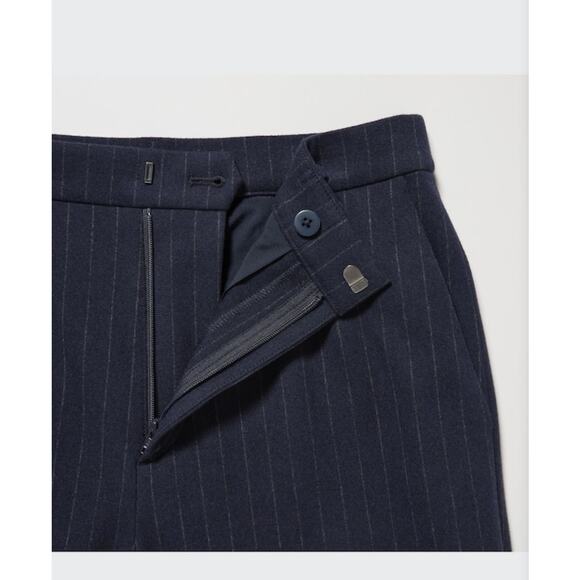 Uniqlo Navy Pinstripe Smart Ankle Pants | 2-Way Stretch Elastic Waist  Size L - Picture 2 of 5